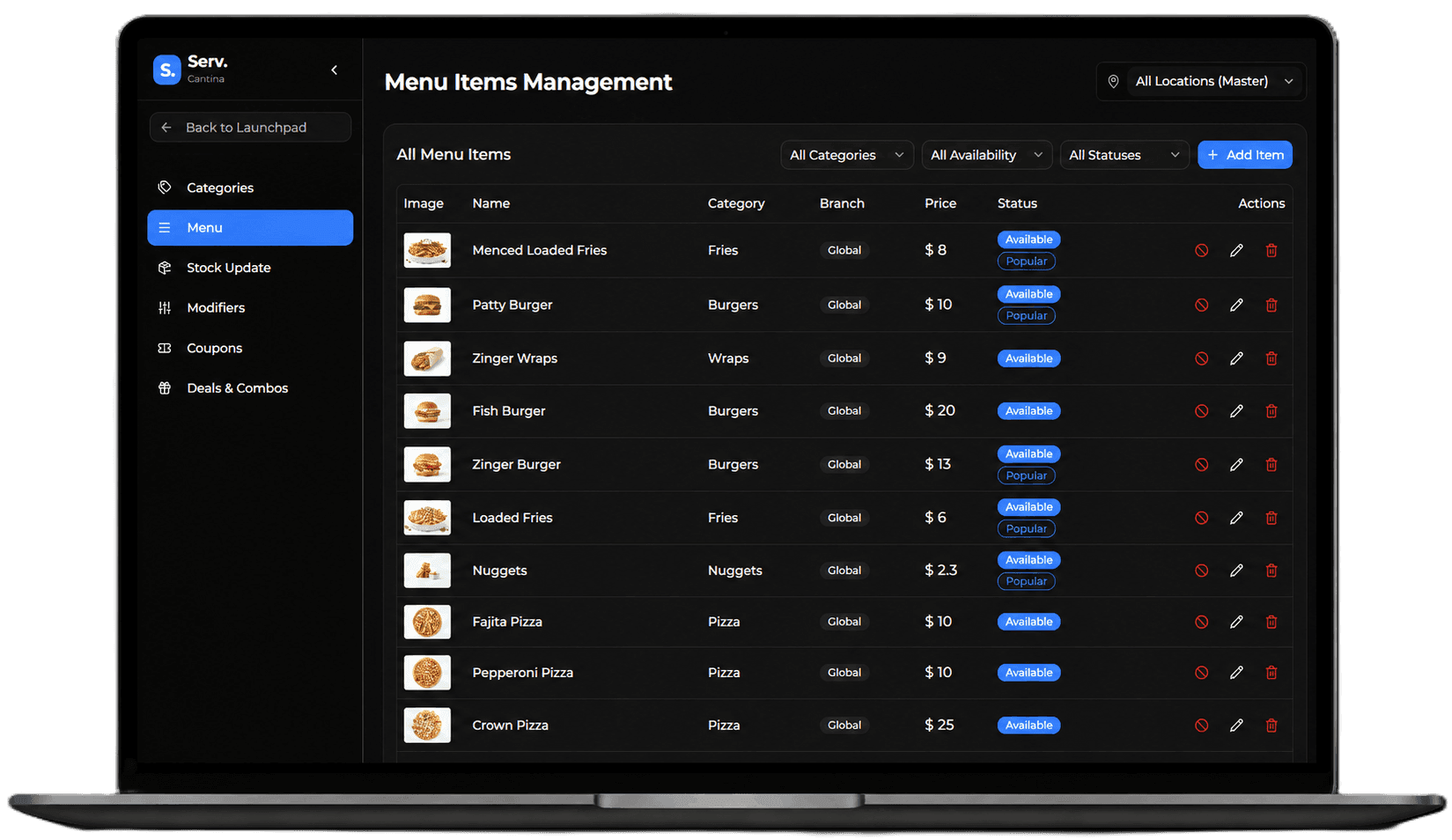 Serv Menu Interface